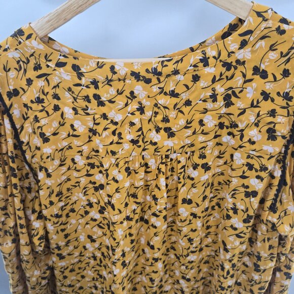 Maeve X Anthropologie Plus Yellow Floral Cheyanne Long Sleeved Lace Blouse 1x - Picture 8 of 13
